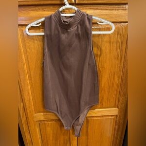 Gypsy Jade Brown Taupe Ribbed Bodysuit L/XL